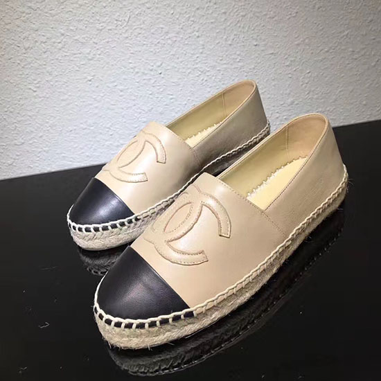 Chanel Cc Espadryle Ze Skóry Jagnięcej Płaskie Beżowe Ch0731