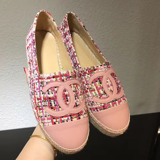 Chanel Tweedowe Espadryle Płaskie Różowe Ch073004