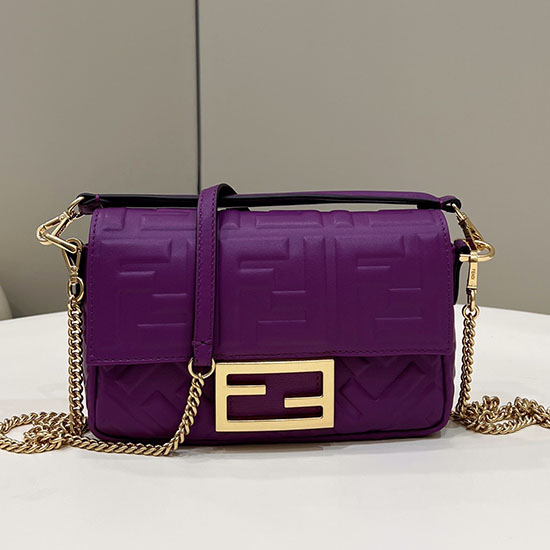 Fendi Bagietka Mini Skórzana Torba Fioletowa F0191s