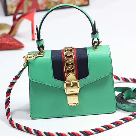 Gucci Sylvie Skórzana Mini Torebka Jasnozielona 470270