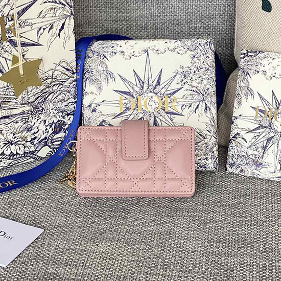 Lady Dior Etui Na Karty Z Jagnięcej Skóry Jaśminowej Różowe S0074