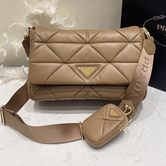 Prada System Skóra Nappa Patchwork Torba Brązowa 1bd291