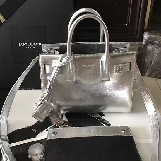 Saint Laurent Mała Sac De Jour Torebka Na Zupę Srebrna 466283