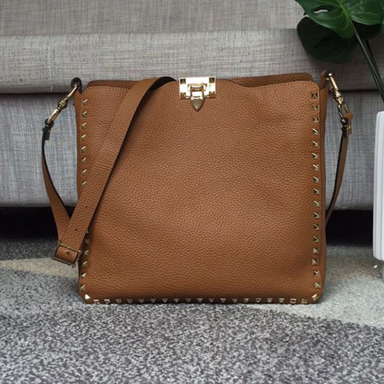 Torba Hobo Z Miękkiej Skóry Cielęcej Valentino Brązowa V50031