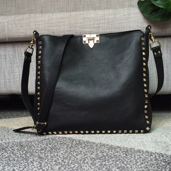 Torba Hobo Z Miękkiej Skóry Cielęcej Valentino Czarna V50031