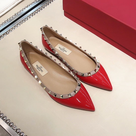 Valentino Patent Rockstud Balet Płaski Czerwony Vs03084