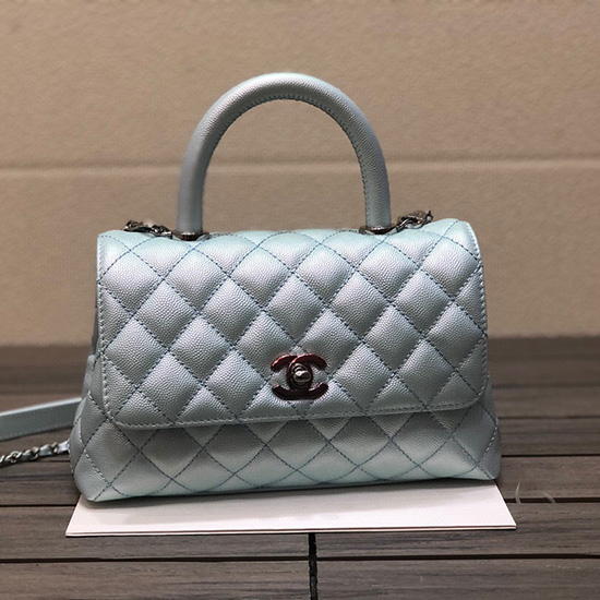 Bolsa Chanel Pequena Aba Com Alça Superior Azul Brilhante A92990