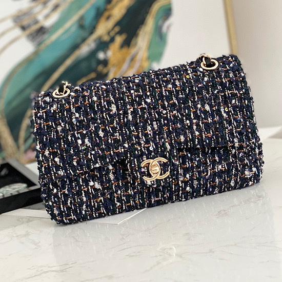 Bolsa Clássica Chanel Tweed Com Aba Média A69902