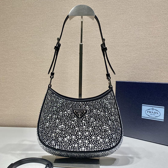 Bolsa De Cetim Prada Cleo Com Cristais Preto 1bc169