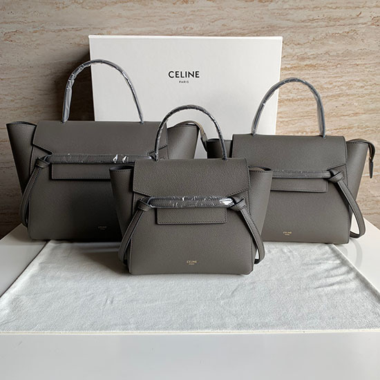 Bolsa De Cinto De Couro De Bezerro Granulado Celine Cinza Escuro Cb202428