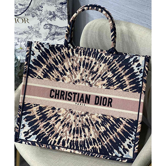 Bolsa De Livro Em Lona Bordada Dior Rosa Md1287