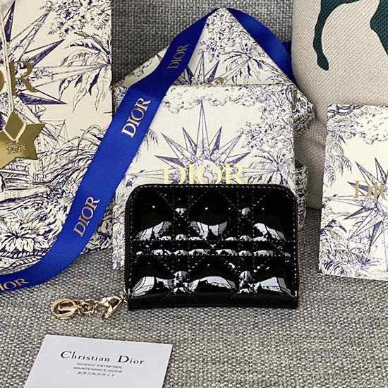 Bolsa De Moedas Pequena Senhora Dior Patente Voyageur Preta S0985