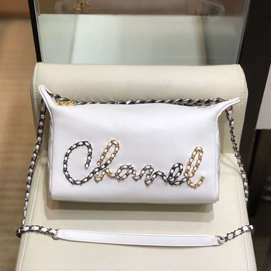 Bolsa De Ombro Chanel Em Couro De Bezerro Branco As1886