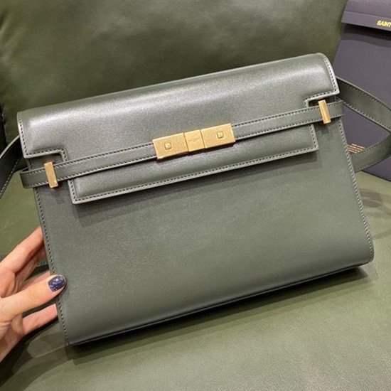 Bolsa De Ombro De Couro Ysl Manhattan Verde 579271