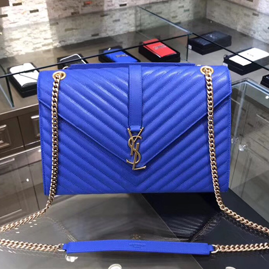 Bolsa De Ombro Matelassê De Grão Grande Saint Laurent Azul 396910