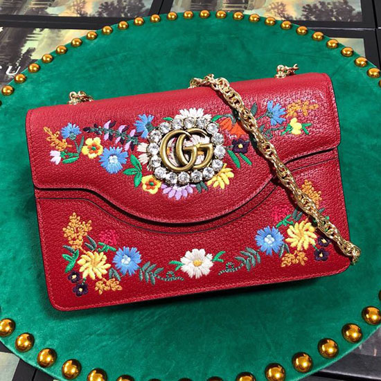 Bolsa De Ombro Pequena Bordada Gucci Vermelha 499617