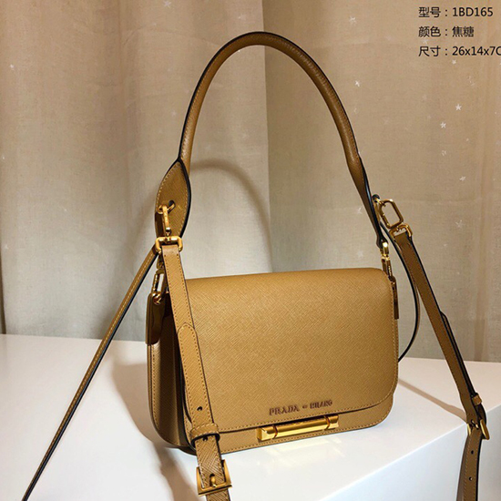 Bolsa De Ombro Prada Saffiano Marrom 1bd165