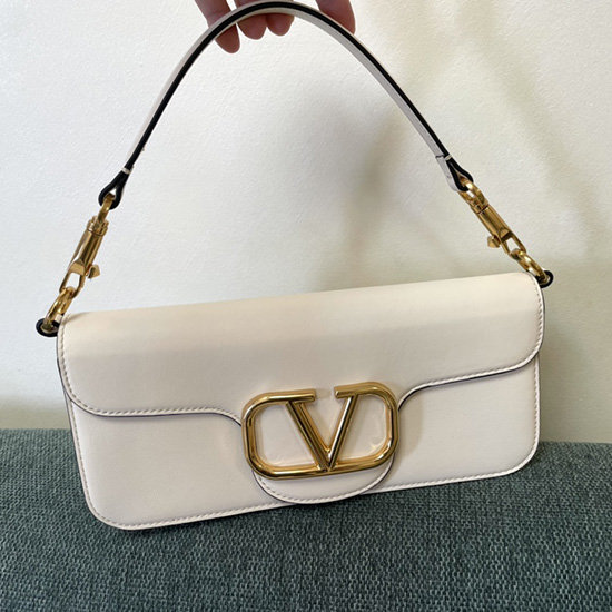 Bolsa De Ombro Valentino Loco Em Couro De Bezerro Branco V1133l