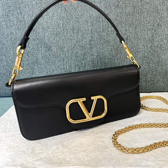 Bolsa De Ombro Valentino Loco Em Couro De Bezerro Preta V1133l