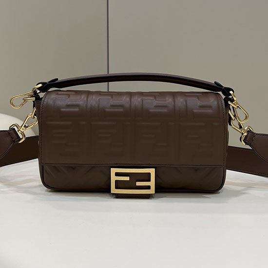 Bolsa Fendi Baguete Média De Couro Café F0135