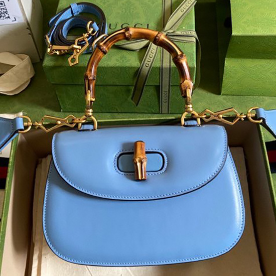 Bolsa Gucci Com Alça Superior Pequena E Bambu Azul 675797