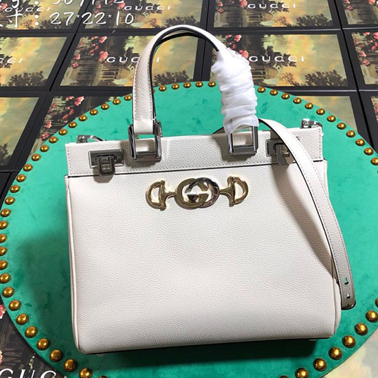 Bolsa Gucci De Couro Granulado Com Alça Superior Pequena Branca 569712