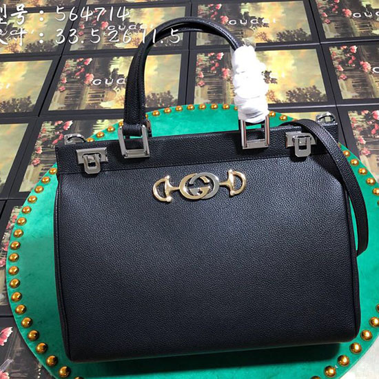 Bolsa Gucci Zumi Couro Granulado Com Alça Superior Média Preta 564714