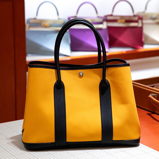 Bolsa Hermes Canvas Garden Party 30 36 Amarelo Hg30361