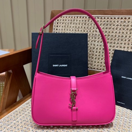 Bolsa Hobo De Couro Liso Com Monograma Saint Laurent Rosa 657228