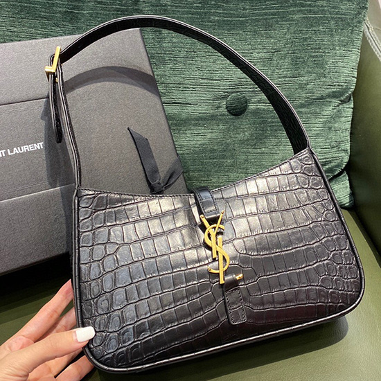 Bolsa Hobo De Crocodilo Com Monograma Preto Saint Laurent Em Relevo 657228