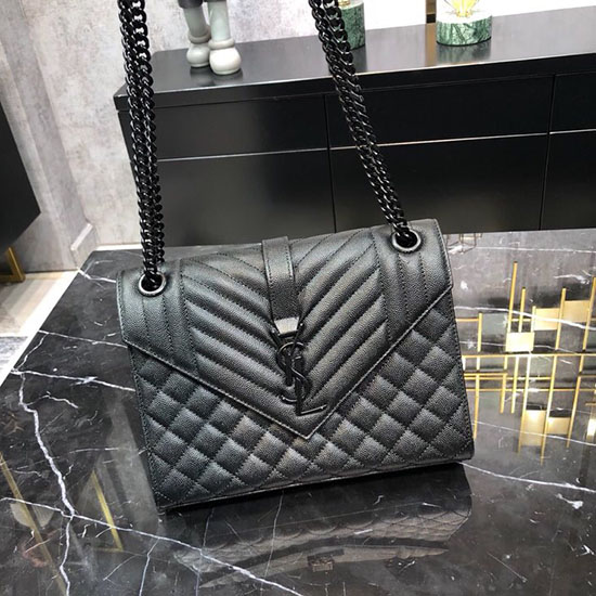 Bolsa Média Envelope Preta Saint Laurent Com Detalhes Pretos 487206