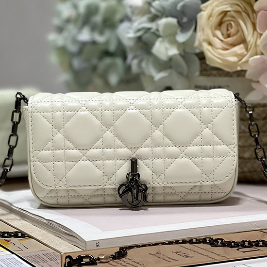 Bolsa Para Telefone Lady Dior Branca Com Detalhes Pretos D0977