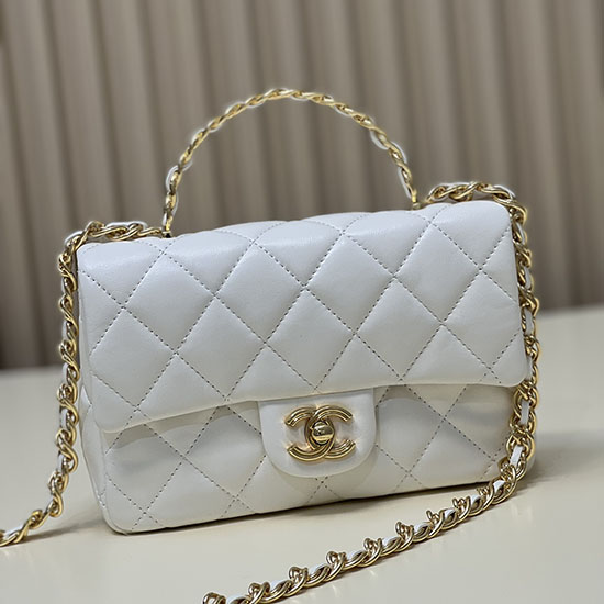 Bolsa Pequena Com Aba Chanel Com Alça Superior Branca As4023