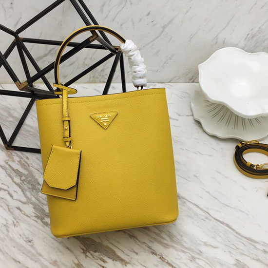 Bolsa Prada Saffiano Couro Duplo Médio Amarelo 1ba212