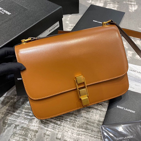 Bolsa Saint Laurent Carré Em Couro Liso Marrom 585060