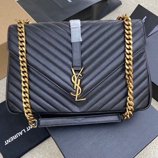 Bolsa Tiracolo Grande Saint Laurent Em Couro Matelassê Preta Com Dourado 392738