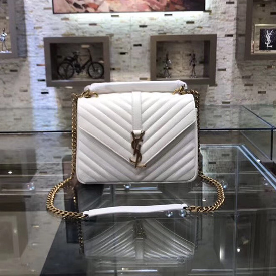 Bolsa Tiracolo Média Saint Laurent Em Couro Matelassê Branca 428056