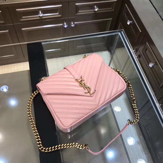 Bolsa Tiracolo Média Saint Laurent Em Couro Matelassê Rosa 428056