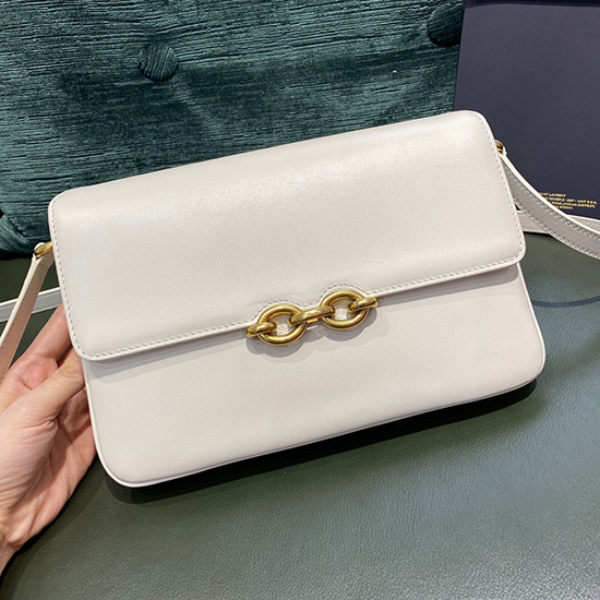 Bolsa Ysl Le Maillon Em Couro Liso Branco 649795