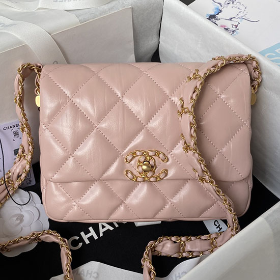 Chanel Bolsa De Ombro Em Couro De Bezerro Envelhecido Brilhante Rosa As4423