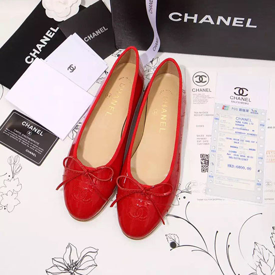 Chanel Sapatilhas De Couro Vermelho Envernizado Ch1630