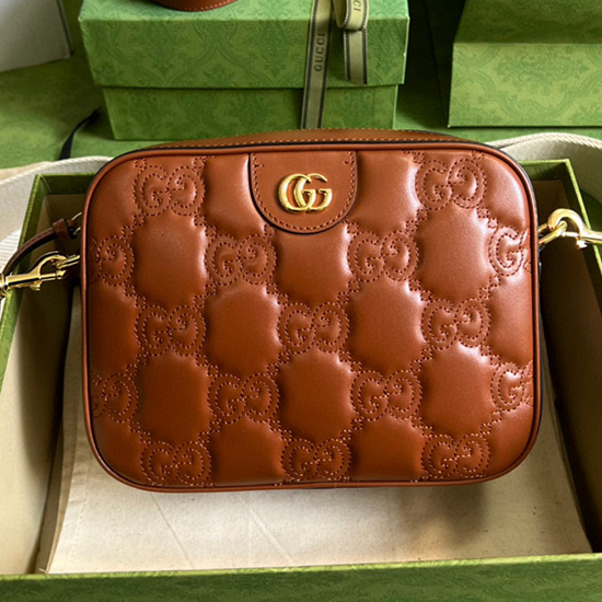 Gucci Gg Bolsa Pequena De Couro Matelassê Marrom 702234