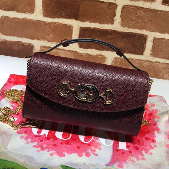 Gucci Zumi Mini Bolsa De Ombro Em Couro Granulado Vinho 564718