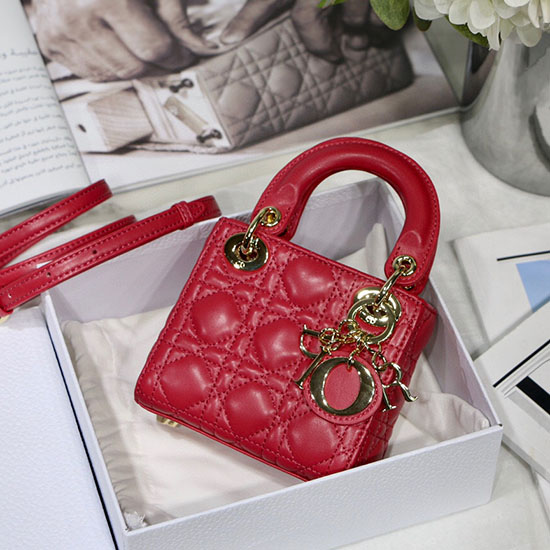 Mini Bolsa Senhora Dior Pele De Cordeiro Vermelha Dm6007