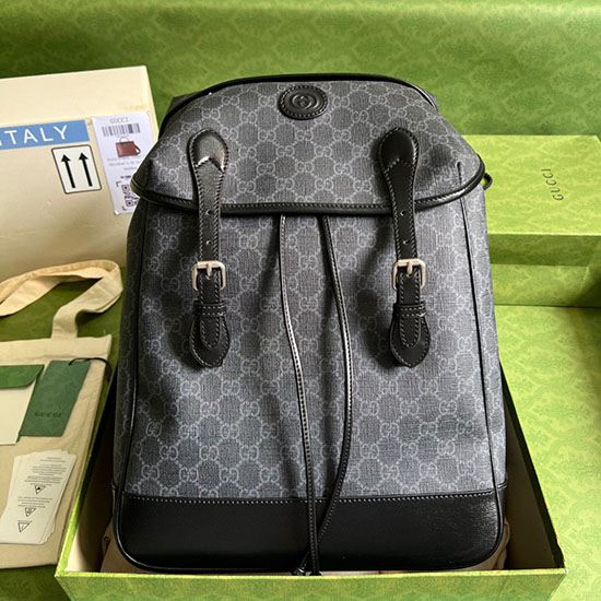 Mochila Média Gucci Com G Preto Entrelaçado 696013