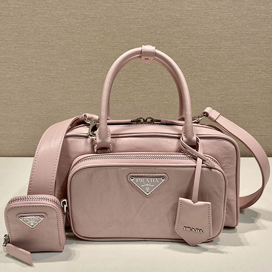 Prada Bolsa Antiga De Couro Napa Com Alça Superior Rosa 1bb099