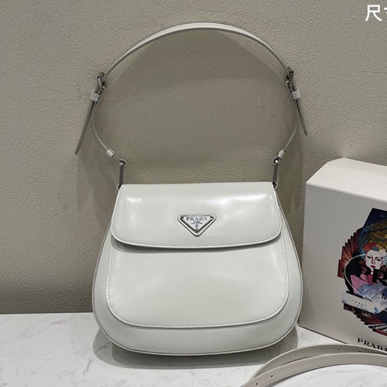 Prada Cleo Bolsa De Ombro De Couro Escovado Branco 1bd303