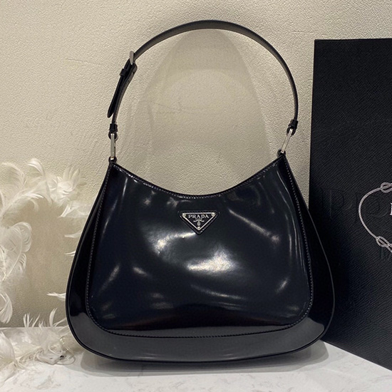 Prada Cleo Bolsa De Ombro De Couro Escovado Preta 1bc156