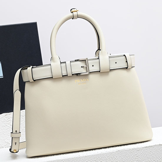 Prada Fivela Bolsa De Couro Médio Branco 1ba434