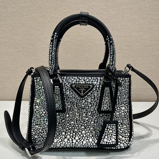 Prada Galleria Mini-bolsa De Cetim Com Cristais Preto 1ba906